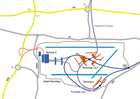 Poloha terminálu 5 na Heathrow