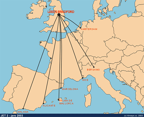 Mapa linek Jet2